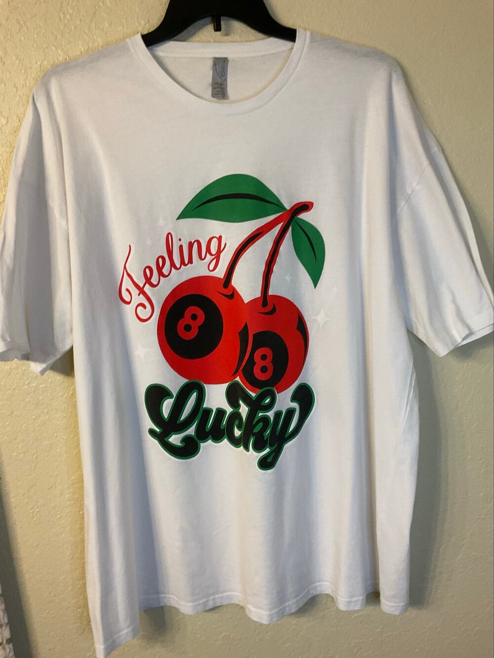Retro Cherry 8-Ball Feeling Lucky Oversized Graphic T-Shirt 3X EUC